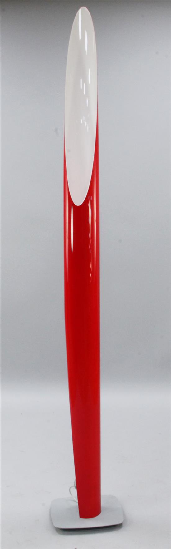 A Kundalini Shakti red overlaid white plastic floor lamp , H.6ft 9in.